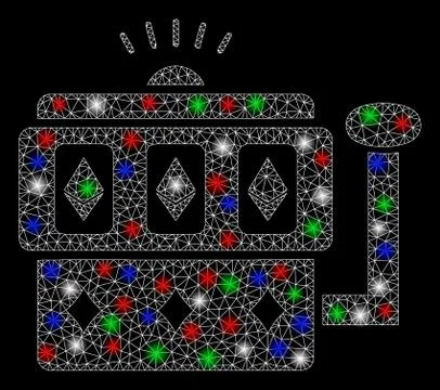 Bright Mesh Wire Frame Ethereum Gambling Machine with Flare Spots Illustrazione stock