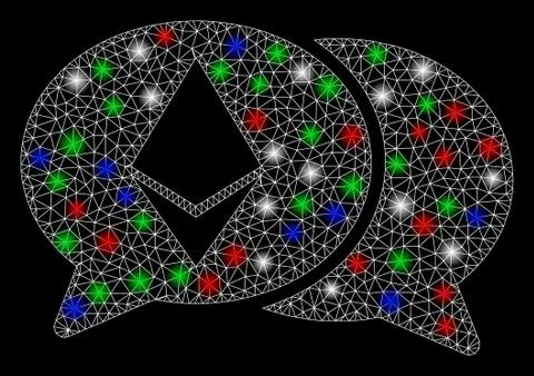 Bright Mesh Wire Frame Ethereum Chat with Flash Spots Illustrazione stock