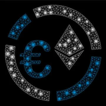 Bright Mesh Wire Frame Euro Ethereum Diagram with Flare Spots Illustrazione stock
