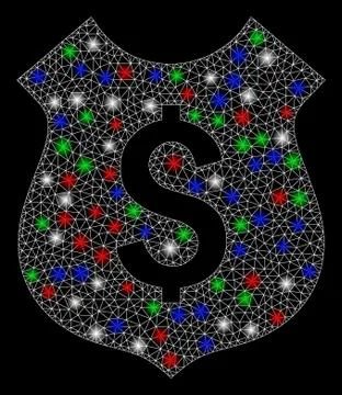 Bright Mesh Wire Frame Financial Shield with Flare Spots Stock Illustration