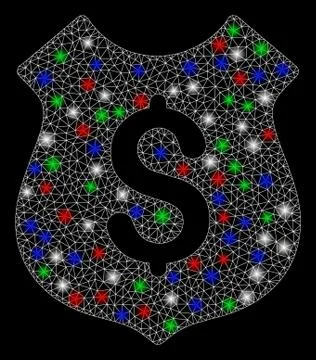 Bright Mesh Wire Frame Financial Shield with Flare Spots Stock Illustration