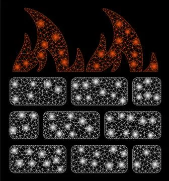Bright Mesh Wire Frame Fire Wall with Flare Spots Stock Illustration
