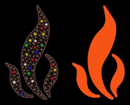 Bright Mesh Wire Frame Flame Icon with Flash Spots 스톡 일러스트