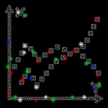 Bright Mesh Wire Frame Functions Plot with Light Spots Stock Illustration