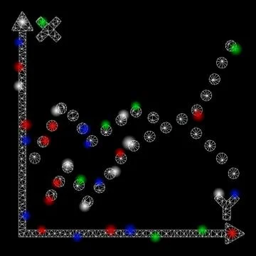 Bright Mesh Wire Frame Functions Plot with Light Spots Stockillustratie