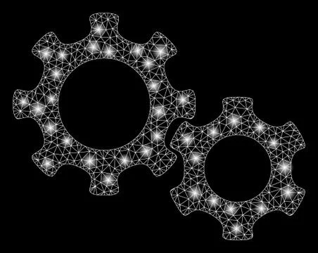 Bright Mesh Wire Frame Gears with Light Spots Stock-Illustration