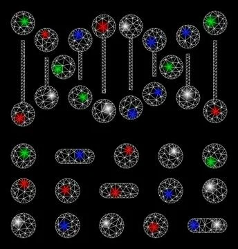 Bright Mesh Wire Frame Genetic Code with Light Spots イラスト素材