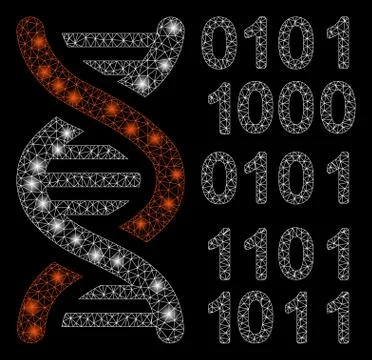 Bright Mesh Wire Frame Genome Code with Light Spots 스톡 일러스트