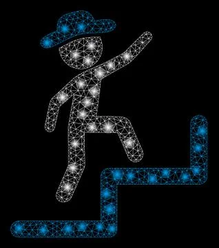Bright Mesh Wire Frame Gentleman Steps Upstairs with Light Spots Illustrazione stock
