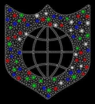 Bright Mesh Wire Frame Global Shield with Flare Spots Stock Illustration