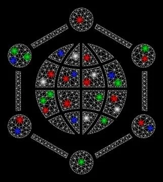 Bright Mesh Wire Frame Global Frame with Flash Spots Stock-Illustration