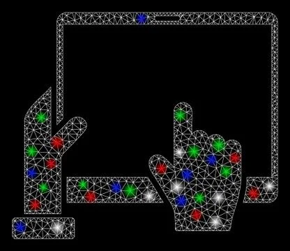 Bright Mesh Wire Frame Hand Points PDA with Light Spots Illustrazione stock