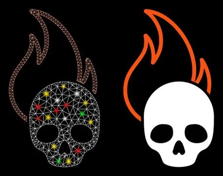 Bright Mesh Wire Frame Hell Fire Icon with Flare Spots Stock Illustration