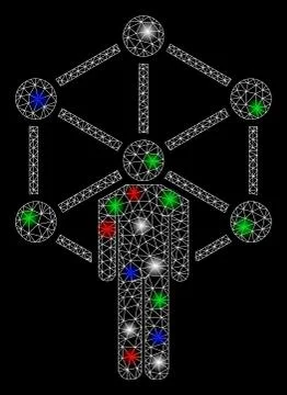 Bright Mesh Wire Frame Human Network with Flash Spots イラスト素材