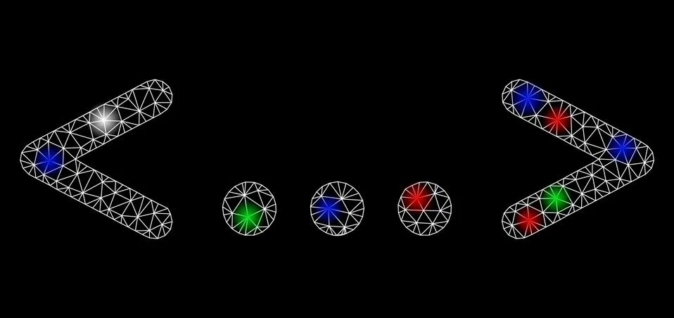 Bright Mesh Wire Frame Inline Code with Light Spots Stock Illustration