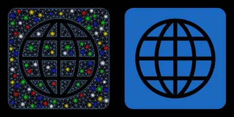 Bright Mesh Wire Frame Internet Icon with Light Spots 스톡 일러스트