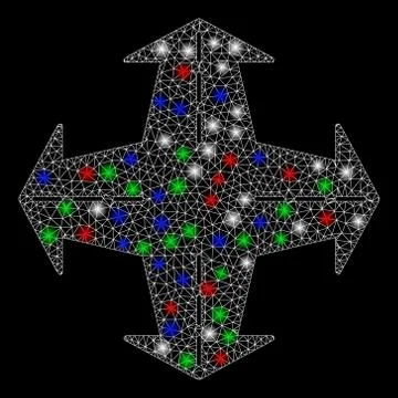 Bright Mesh Wire Frame Intersection Directions with Flash Spots Illustrazione stock