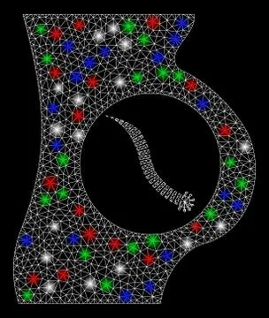 Bright Mesh Wire Frame Intestinal Parasite with Light Spots Illustrazione stock