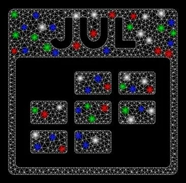 Bright Mesh Wire Frame July Calendar Grid with Light Spots Stock Illustration