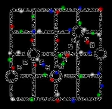 Bright Mesh Wire Frame Line Plot with Flash Spots Stockillustratie