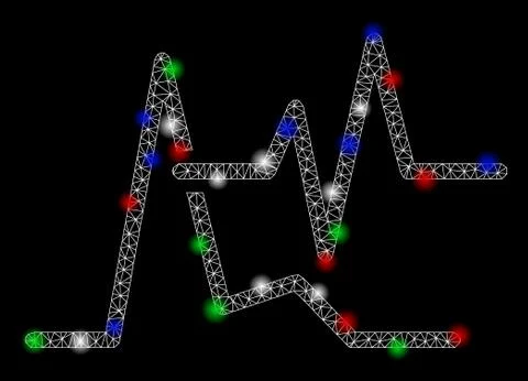 Bright Mesh Wire Frame Line Graphs with Light Spots Illustrazione stock