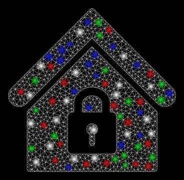 Bright Mesh Wire Frame Lock Building with Flash Spots Ilustración de archivo