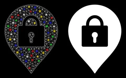 Bright Mesh Wire Frame Locker Marker Icon with Flare Spots Stock Illustration