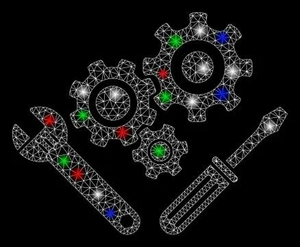 Bright Mesh Wire Frame Mechanics Tools with Flash Spots Stock Illustration