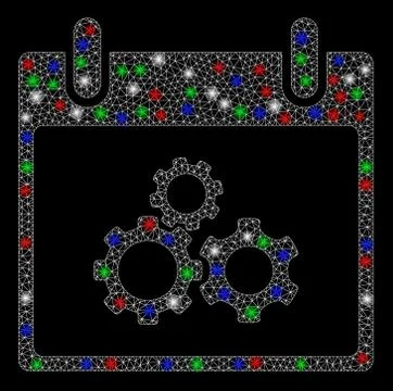 Bright Mesh Wire Frame Mechanics Gears Calendar Day with Flare Spots 스톡 일러스트