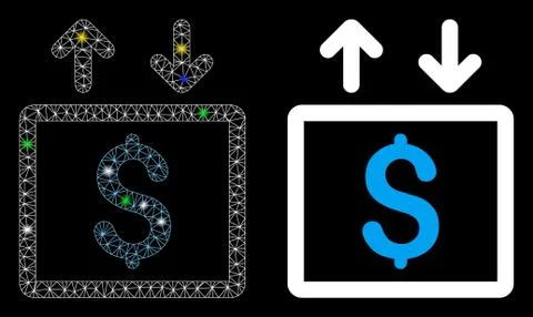Bright Mesh Wire Frame Money Elevator Icon with Flash Spots Illustrazione stock