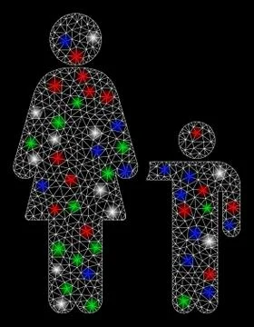 Bright Mesh Wire Frame Mother Child with Flash Spots Ilustración de archivo