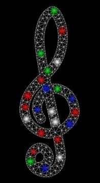 Bright Mesh Wire Frame Musical Notation with Flare Spots Stock Illustration