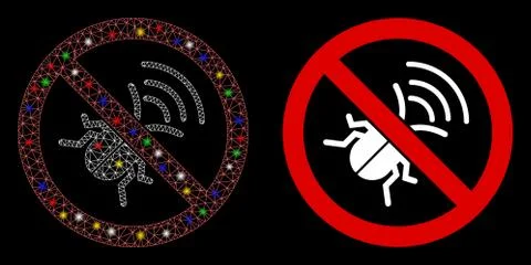 Bright Mesh Wire Frame No Spy Bug Icon with Light Spots Stock Illustration