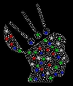 Bright Mesh Wire Frame Open Mind Interface with Flash Spots Stock Illustration