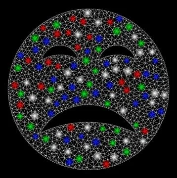 Bright Mesh Wire Frame Pity Smiley with Light Spots Stock Illustration