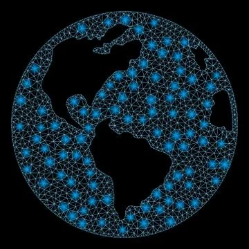 Bright Mesh Wire Frame Planet Earth with Light Spots Stock Illustration