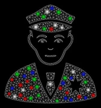 Bright Mesh Wire Frame Policeman with Flare Spots Illustrazione stock