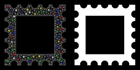 Bright Mesh Wire Frame Postage Stamp Icon with Light Spots Illustrazione stock