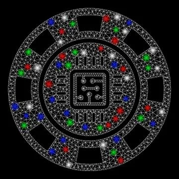 Bright Mesh Wire Frame Processor Casino Chip with Light Spots Stock Illustration