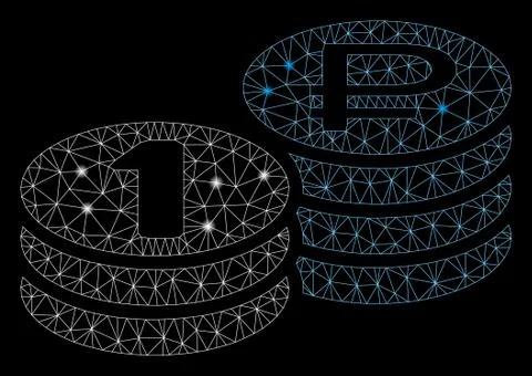 Bright Mesh Wire Frame Rouble Coin Stacks with Light Spots Stock Illustration