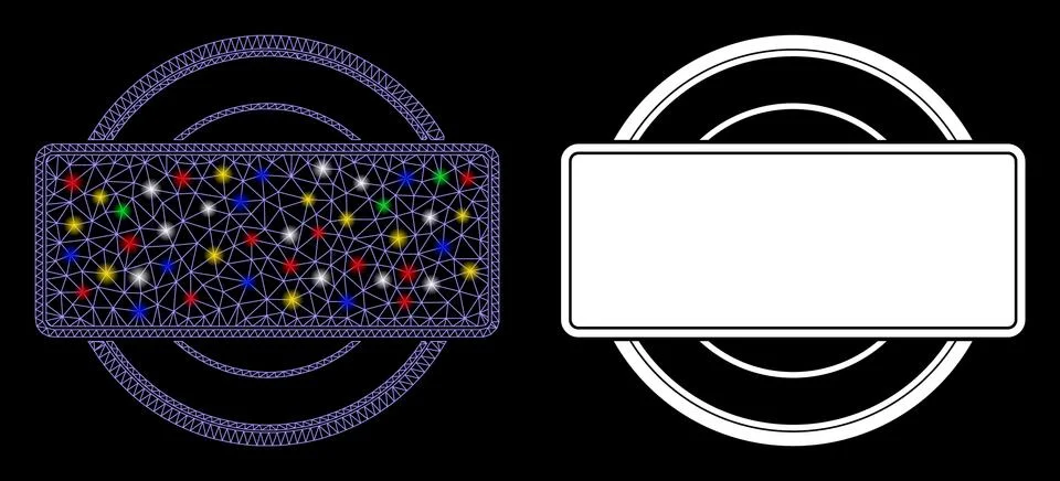 Bright Mesh Wire Frame Round and Rectangle Frame Icon with Flare Spots 스톡 일러스트