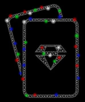 Bright Mesh Wire Frame Ruby Gambling Cards with Flash Spots Stock Illustration