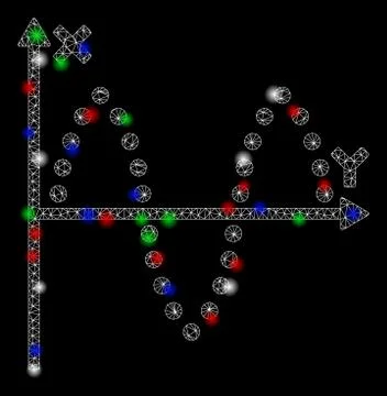 Bright Mesh Wire Frame Sinusoid Plot with Flare Spots Stock Illustration