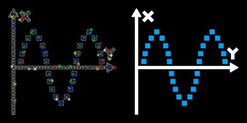 Bright Mesh Wire Frame Sinusoid Plot Icon with Flare Spots Stock Illustration