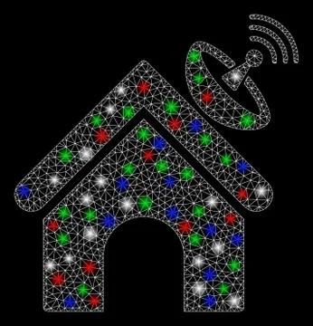 Bright Mesh Wire Frame Space Antenna Building with Flash Spots Ilustración de archivo