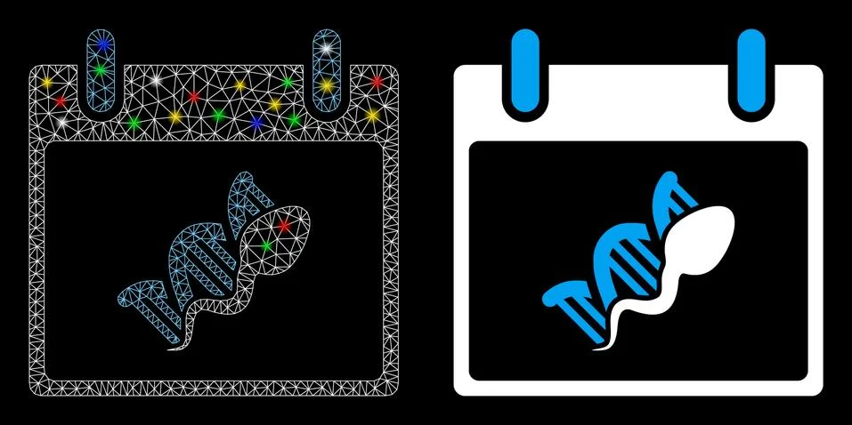 Bright Mesh Wire Frame Sperm DNA Replication Calendar Day Icon with Flare Spots Illustration