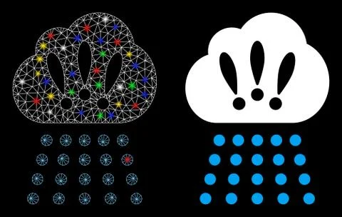 Bright Mesh Wire Frame Storm Cloud Icon with Flare Spots イラスト素材