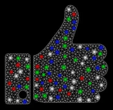 Bright Mesh Wire Frame Thumb Up with Flash Spots イラスト素材