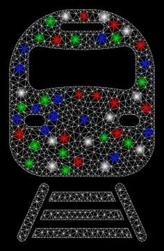 Bright Mesh Wire Frame Train with Light Spots Stock Illustration