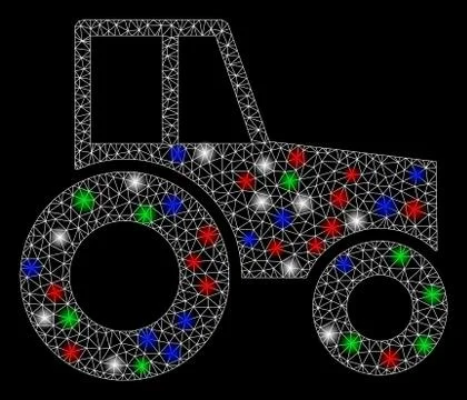 Bright Mesh Wire Frame Wheeled Tractor with Flash Spots Illustrazione stock